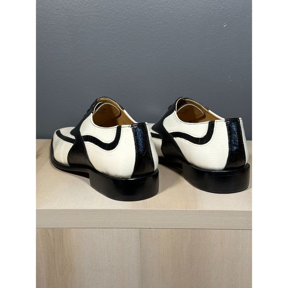 MEN'S WINTER WHITE + BLACK RETRO FASHION CROCO LOOK DRESS SHOES SIZE 8.5 - Picture 4 of 10